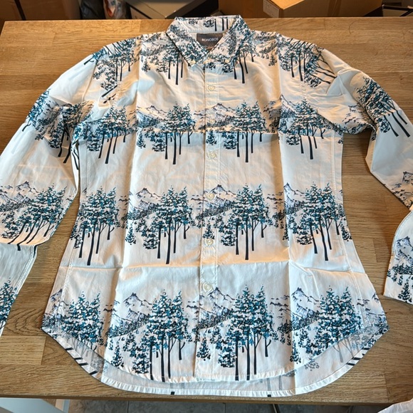 Bonobos Summer Weight Shirt Ski Scene-Crystal Teal in Sz Medium Tailored - Picture 5 of 8